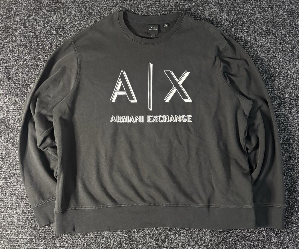 Armani Exchange Men’s Black Crew Neck Pullover Sweatshirt Logo Graphic XXL